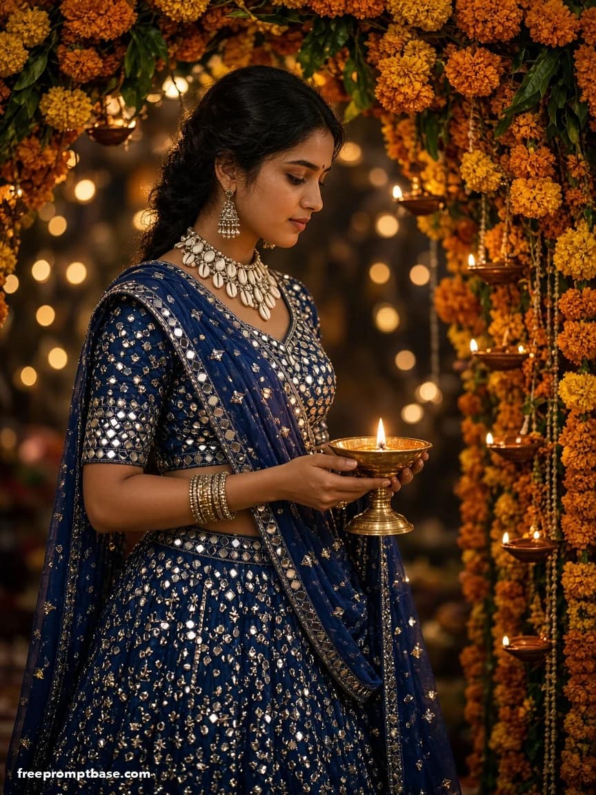 Navratri Mirror-Work Lehenga Gemini Photo Prompt, image 3