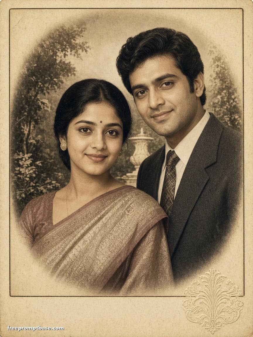 80s Couple Trend Prompt: Hand-Tinted Studio Photo, image 4