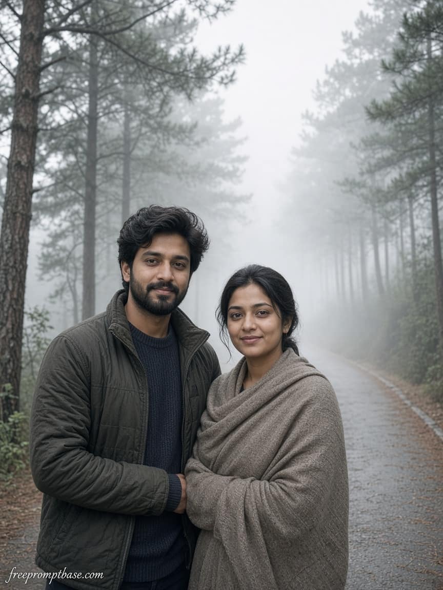 Hill Station Film Grain Gemini Couple Photo Prompt, image 2