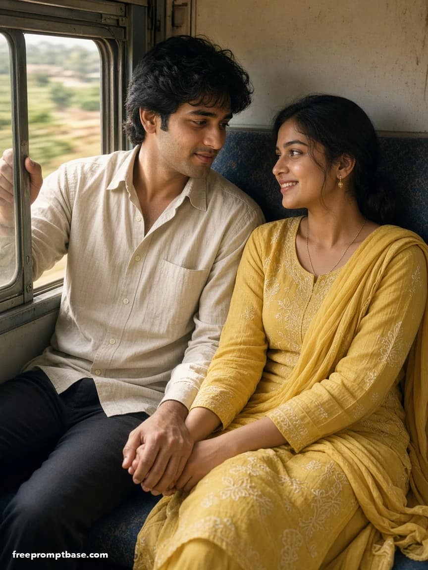 90s Couple Photo Prompt: Train Door Romance Film Still, image 3