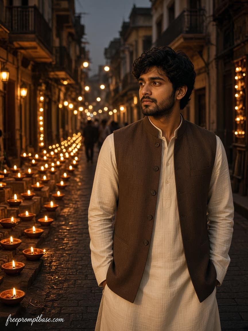 Street of Diyas Gemini Diwali Photo Prompt for Men, image 3