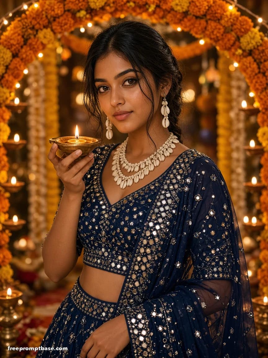 Navratri Mirror-Work Lehenga Gemini Photo Prompt, image 2