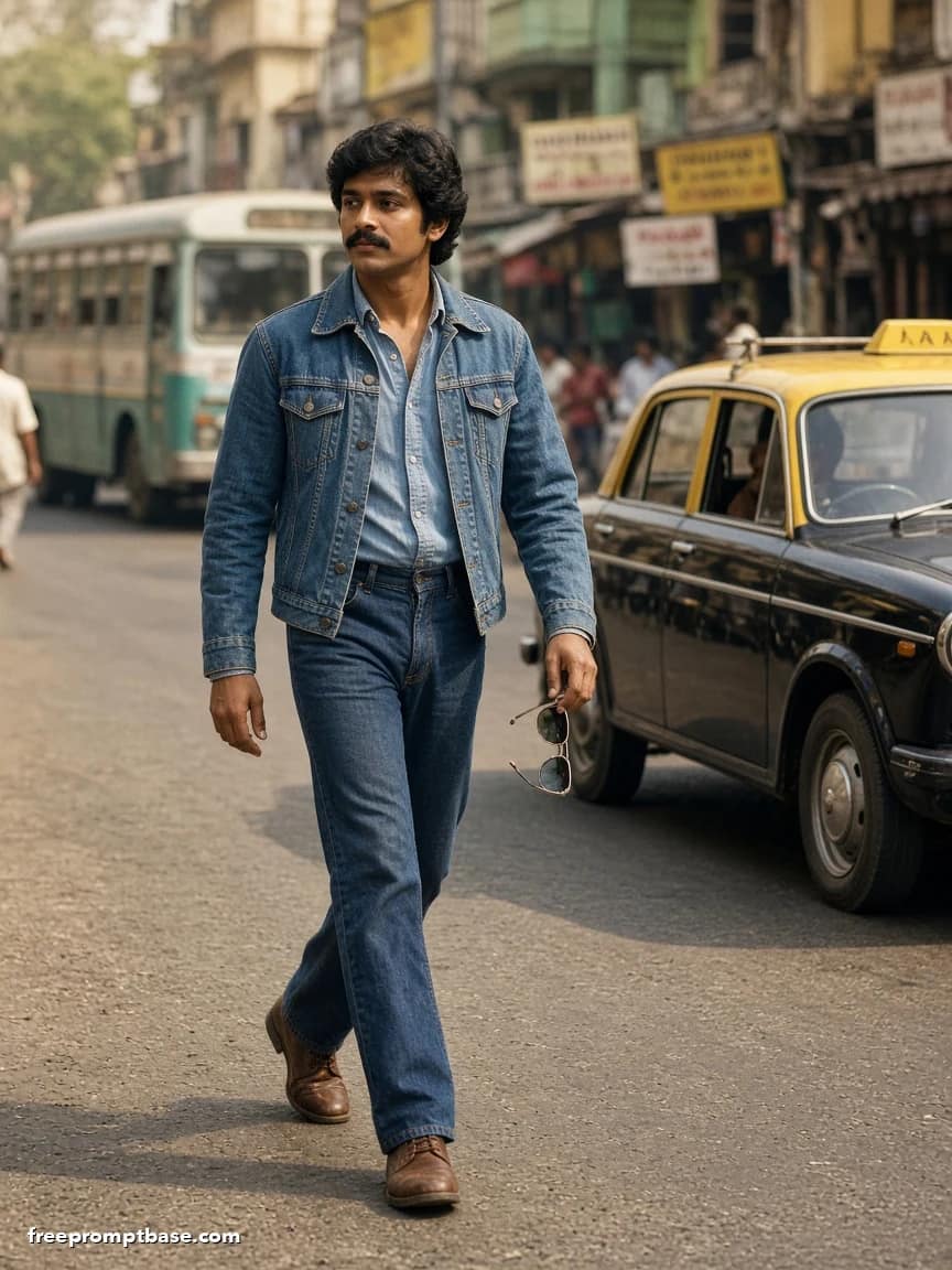 80s Photo Prompt for Men: Double Denim Taxi Street, image 2