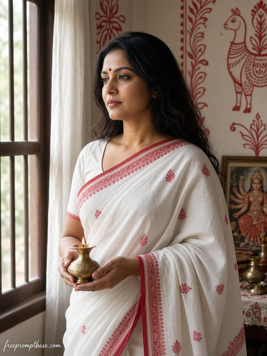 White Red Indoor Gemini Durga Puja Photo Prompt, image 3