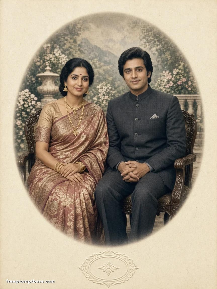 80s Couple Trend Prompt: Hand-Tinted Studio Photo, image 2