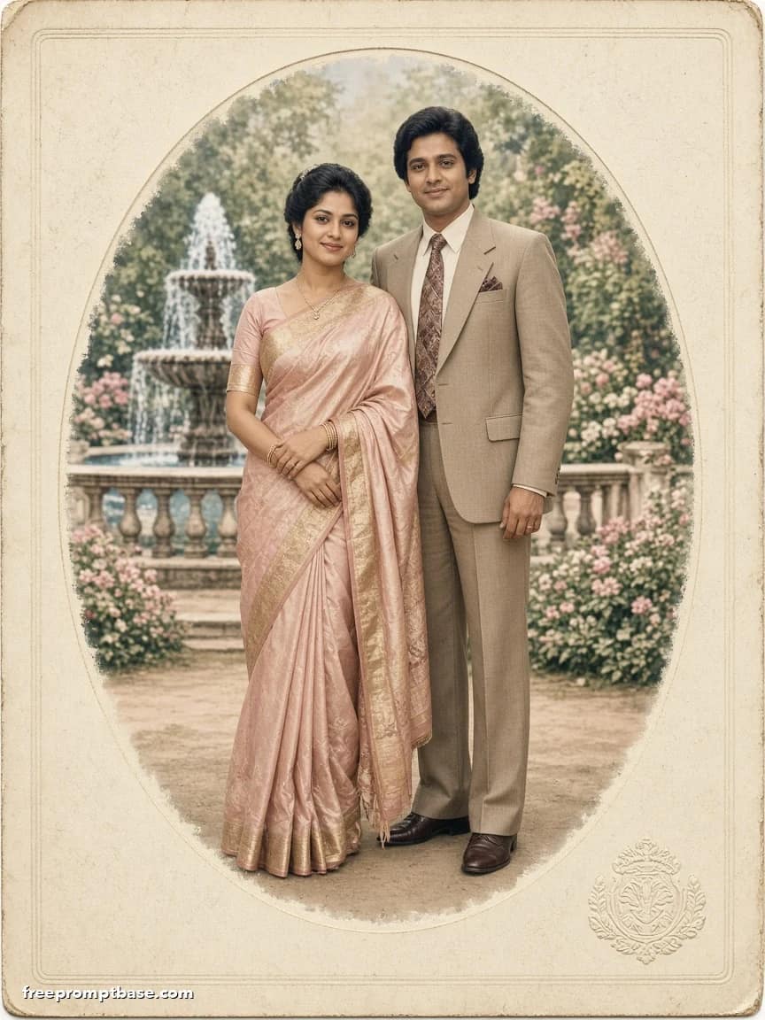 80s Couple Trend Prompt: Hand-Tinted Studio Photo, image 3
