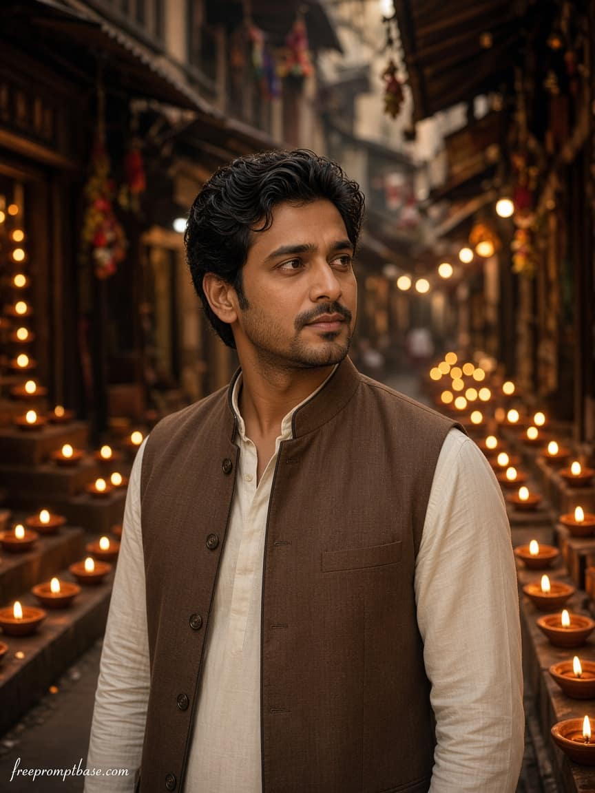 Street of Diyas Gemini Diwali Photo Prompt for Men, image 4