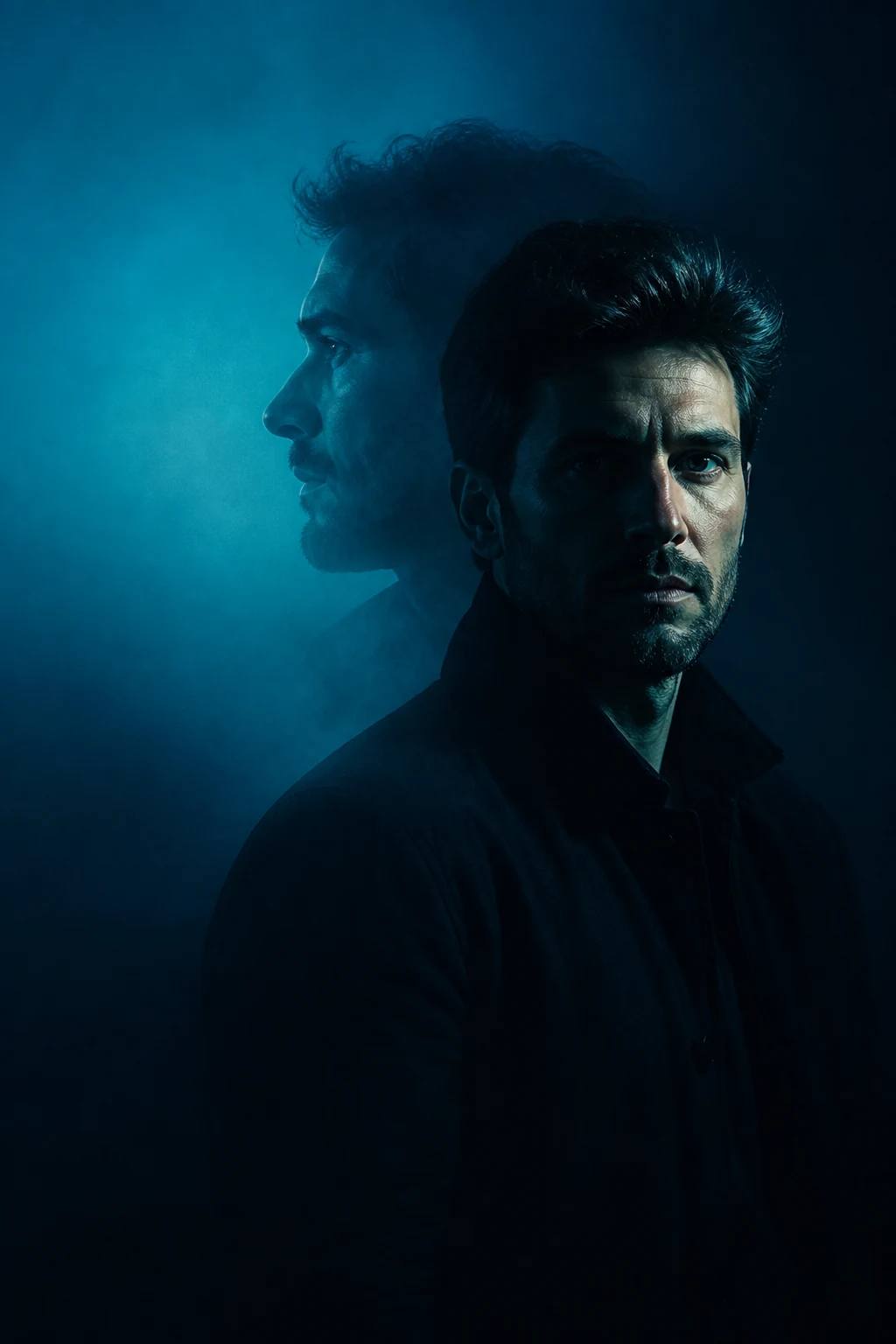Teal Cyan Double-Exposure Portrait Poster Prompt, image 2