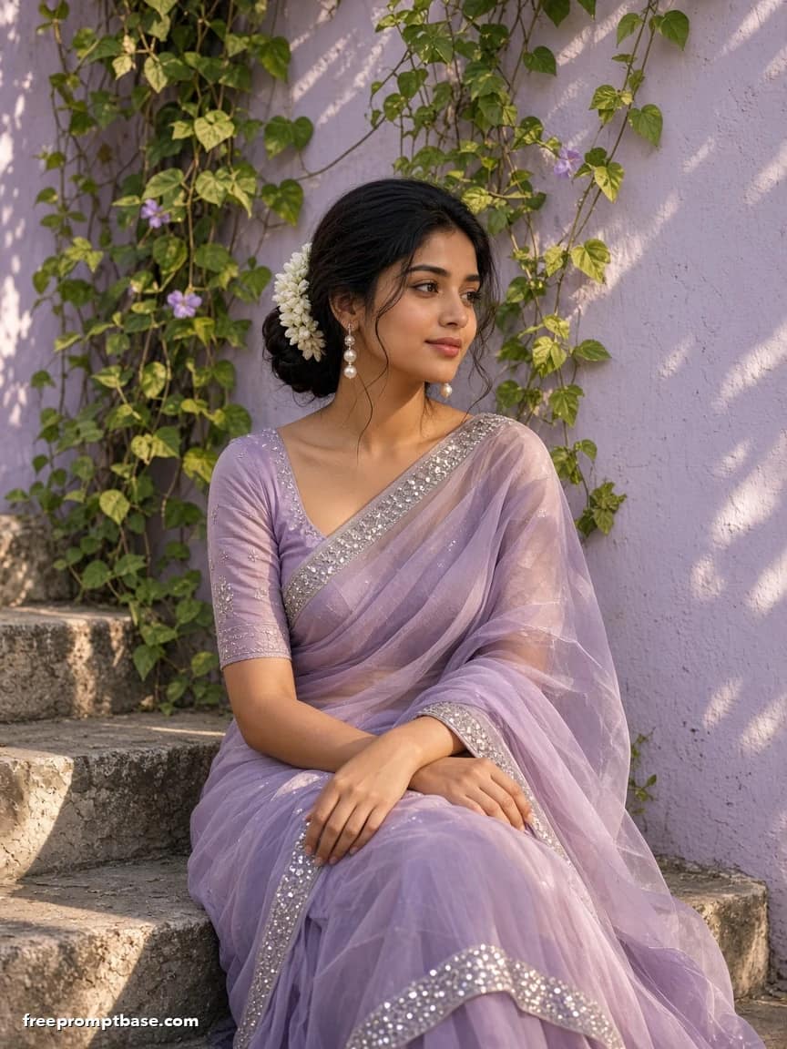 Trending Purple Saree Prompt for Gemini AI Photo Edit, image 3