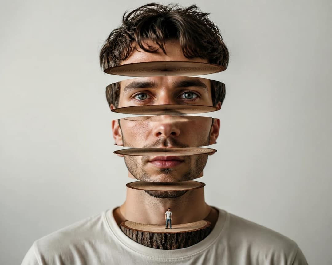 Floating Sliced Tree-Core Surreal Portrait Prompt, image 3