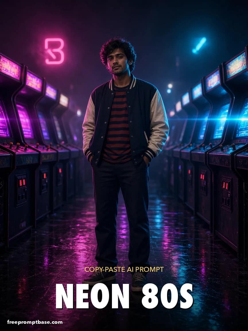Retro 80s Prompt: Neon Arcade Synthwave Portrait Edit, image 1