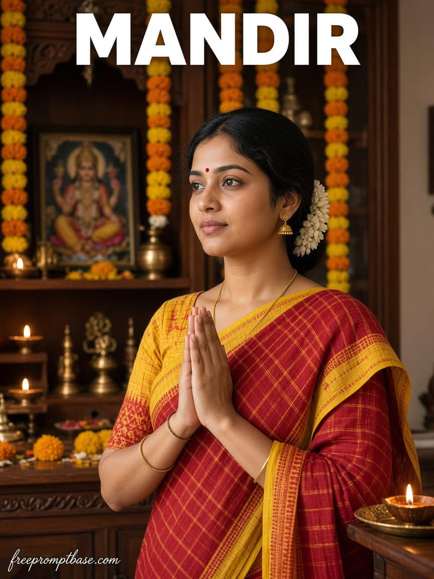Red Yellow Home Mandir Gemini Navratri Photo Prompt, image 1
