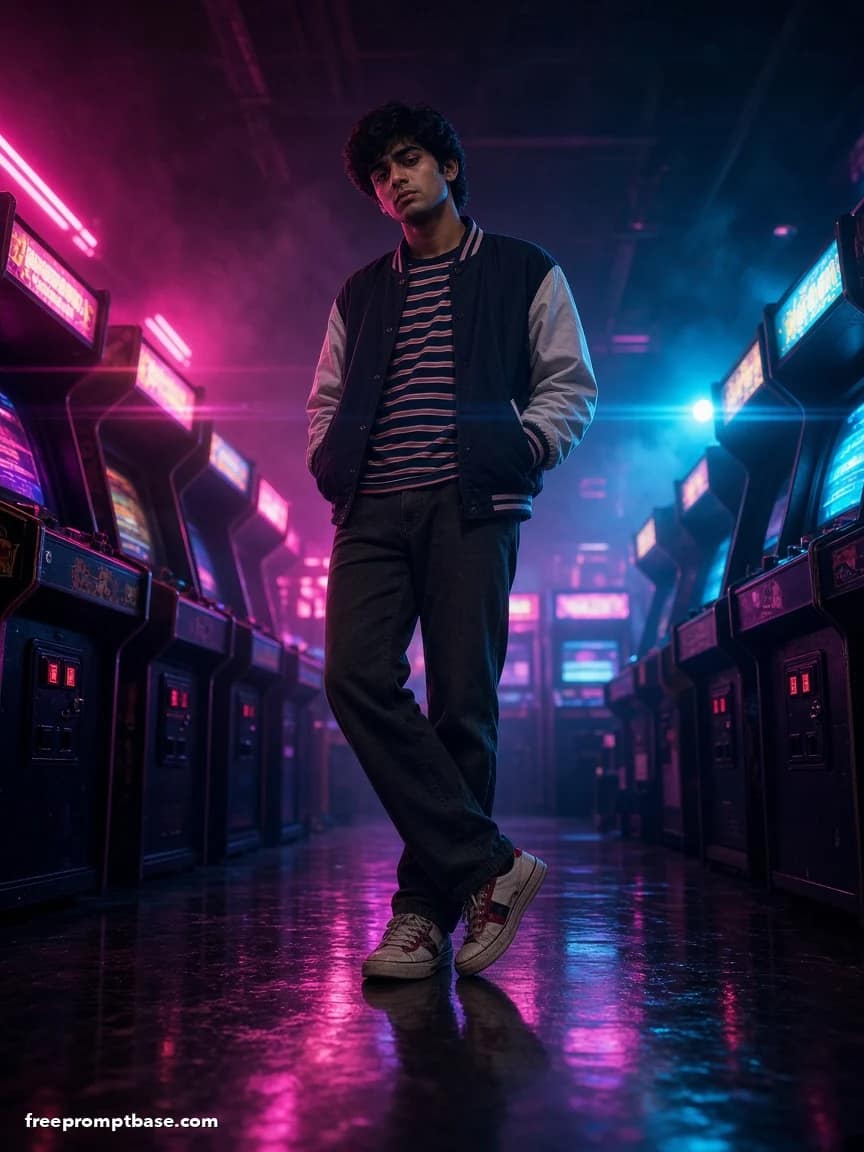 Retro 80s Prompt: Neon Arcade Synthwave Portrait Edit, image 4
