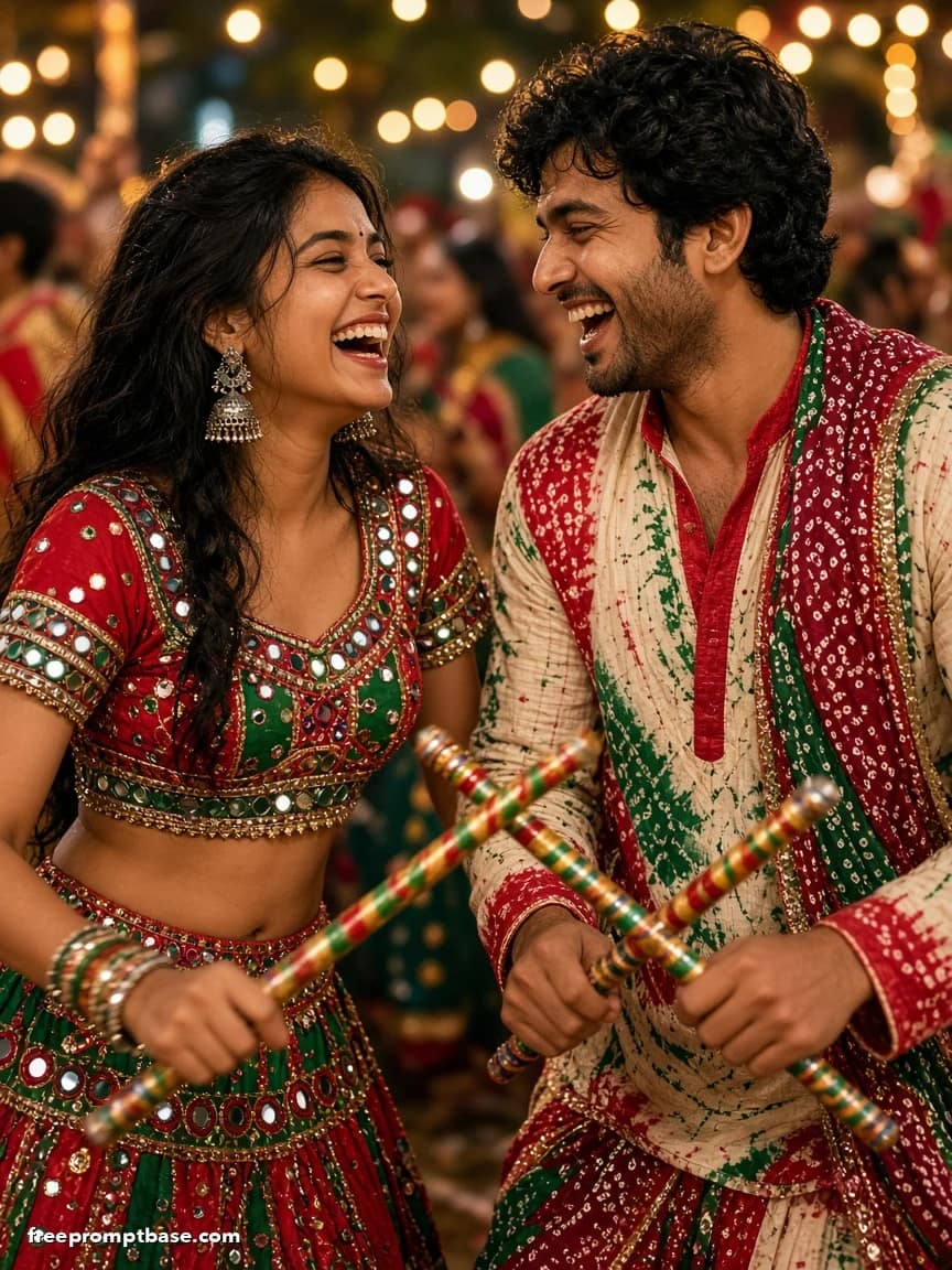 Garba Night Couple Dandiya Photo Prompt for Navratri, image 4