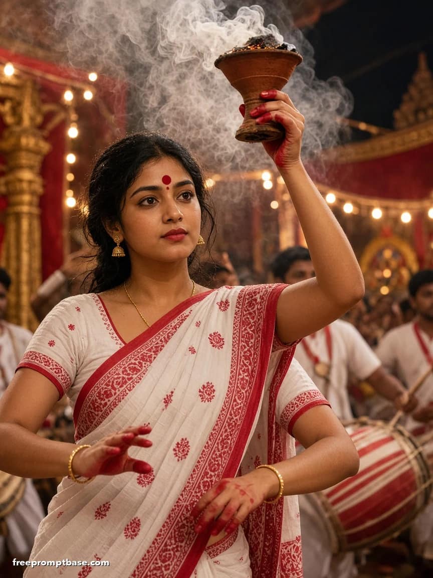 Durga Puja Prompt for Gemini Girl: Dhunuchi Dance, image 2