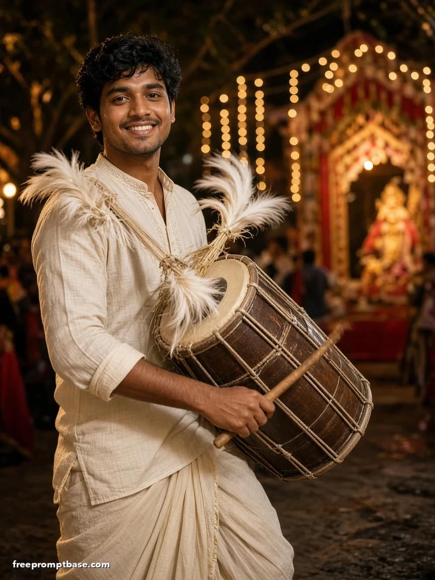 Durga Puja Gemini Prompt for Boys: Dhaak Drum, image 3