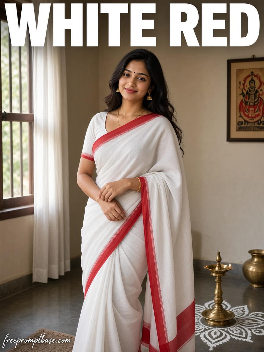 White Red Indoor Gemini Durga Puja Photo Prompt, image 1