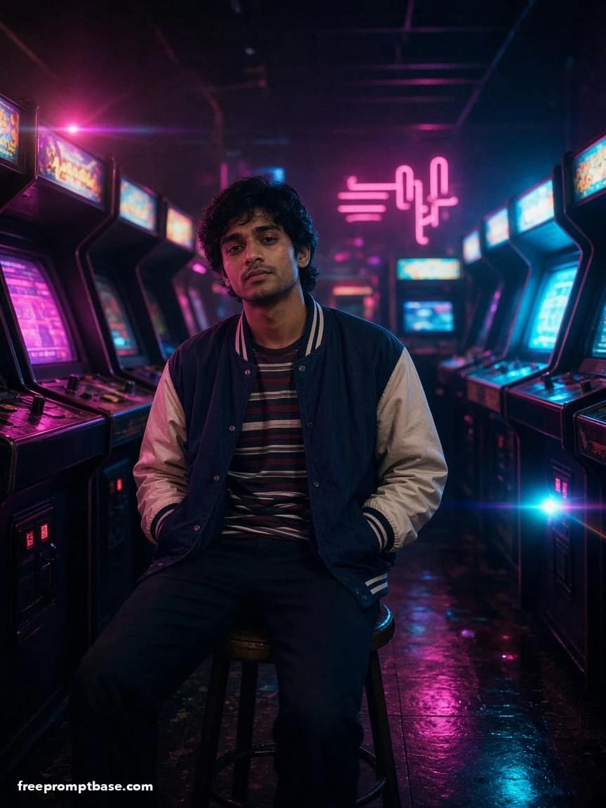 Retro 80s Prompt: Neon Arcade Synthwave Portrait Edit, image 3