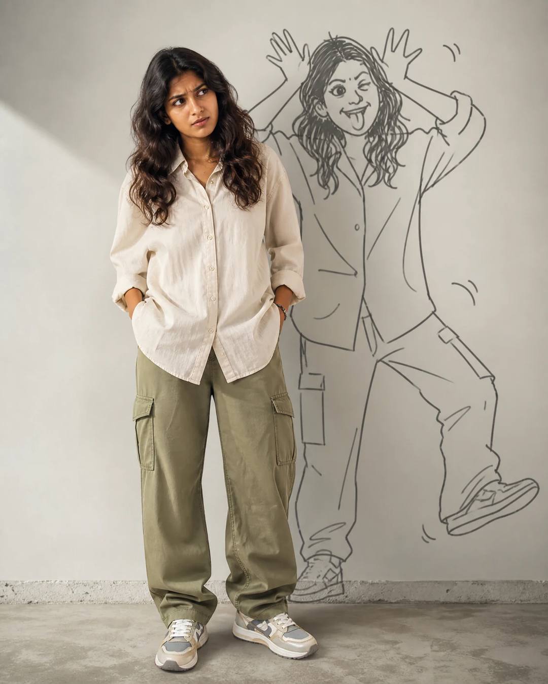 Playful Doodle-Shadow Editorial Portrait Prompt, image 2
