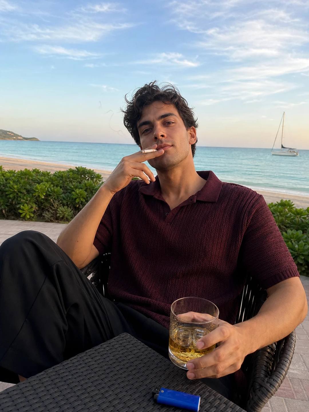 Candid Seaside Café Lifestyle Portrait Prompt, image 2