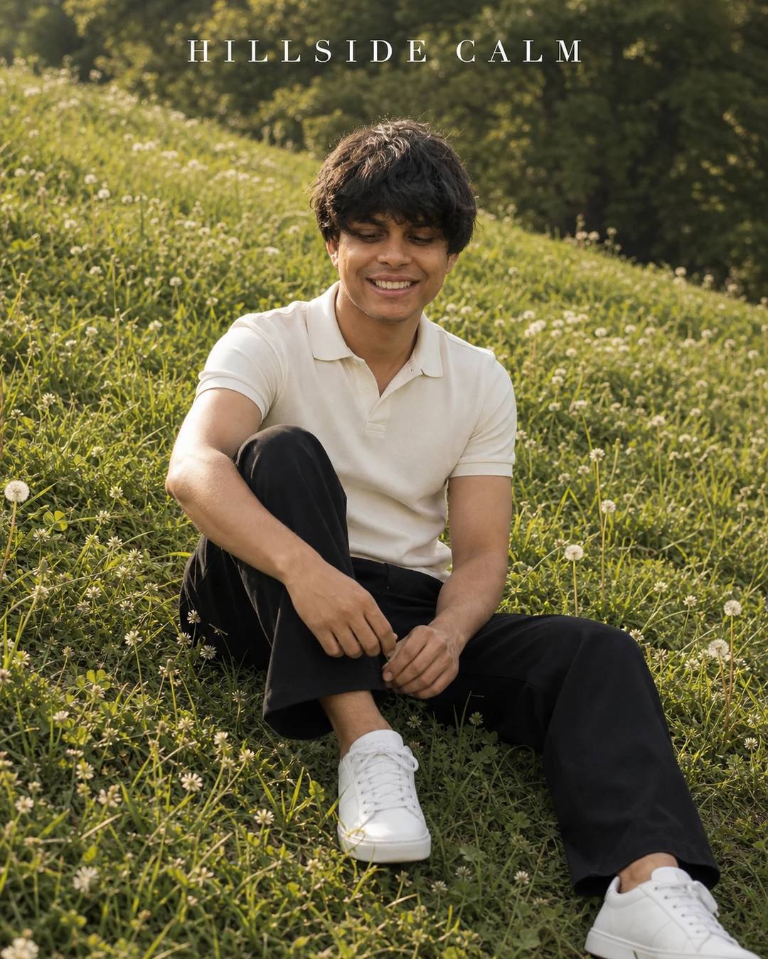 Grassy Hillside Wildflowers Portrait Photo Prompt, image 1