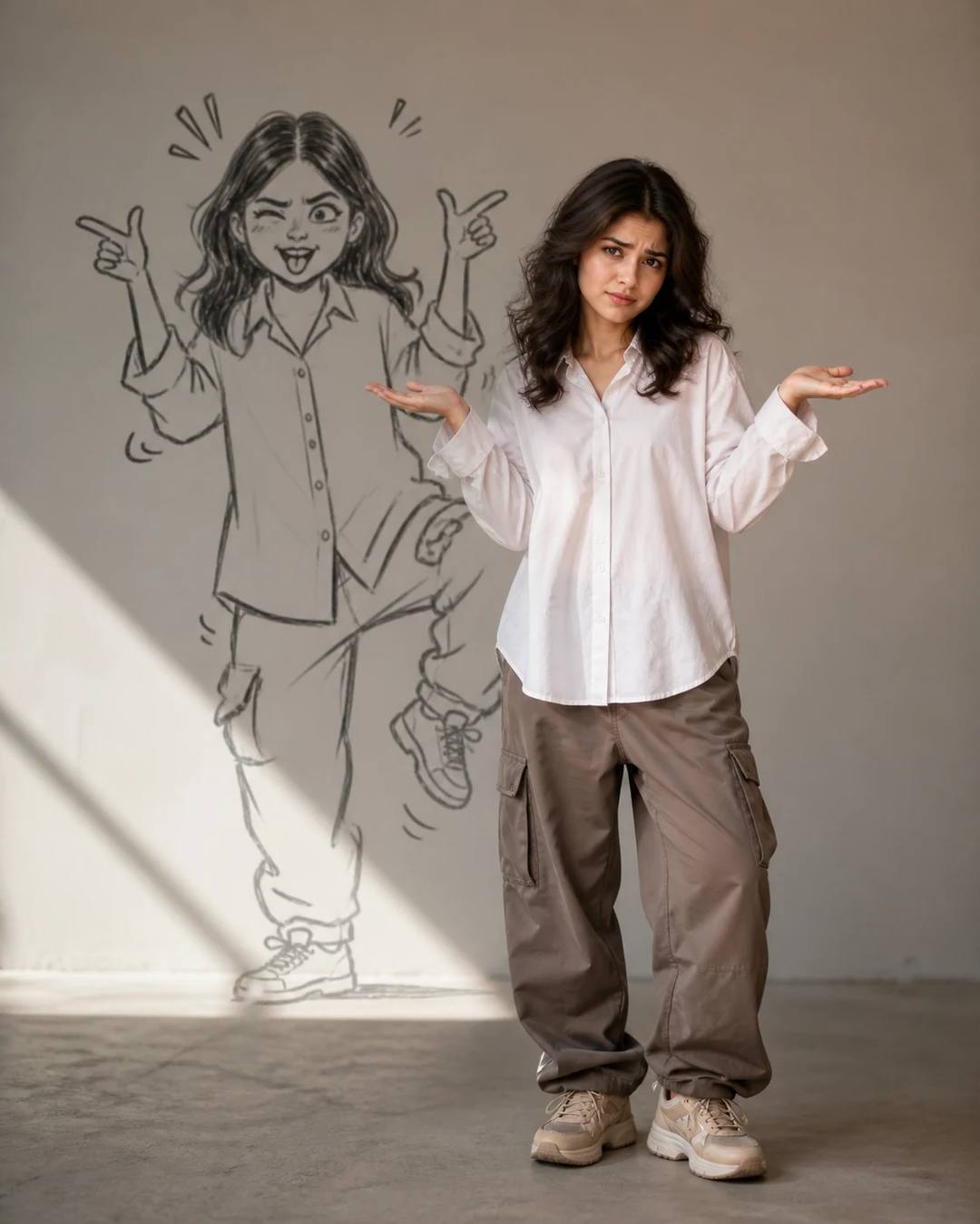 Playful Doodle-Shadow Editorial Portrait Prompt, image 4