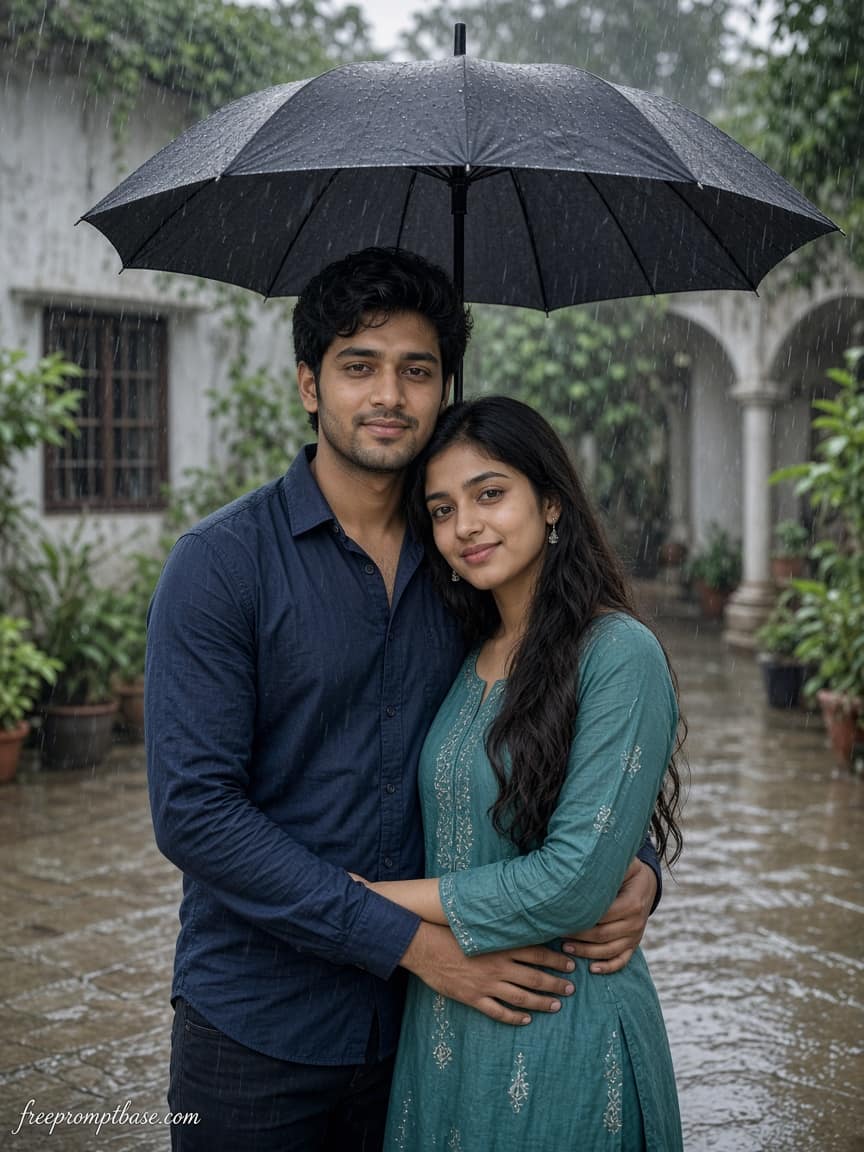 Back Hug Light Rain Gemini Couple Photo Prompt, image 3