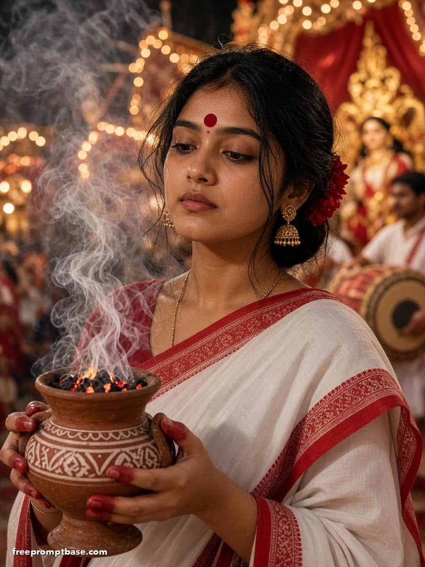 Durga Puja Prompt for Gemini Girl: Dhunuchi Dance, image 4
