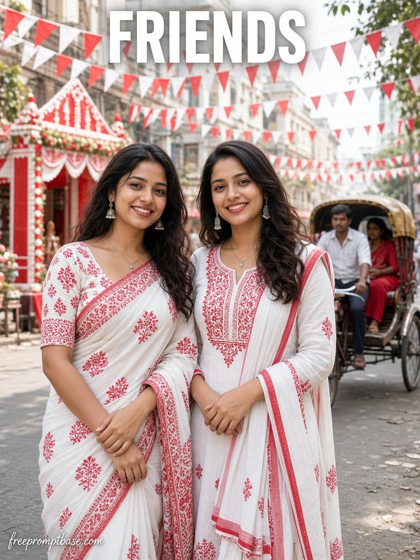 White Red Street Gemini Puja Friends Photo Prompt, image 1