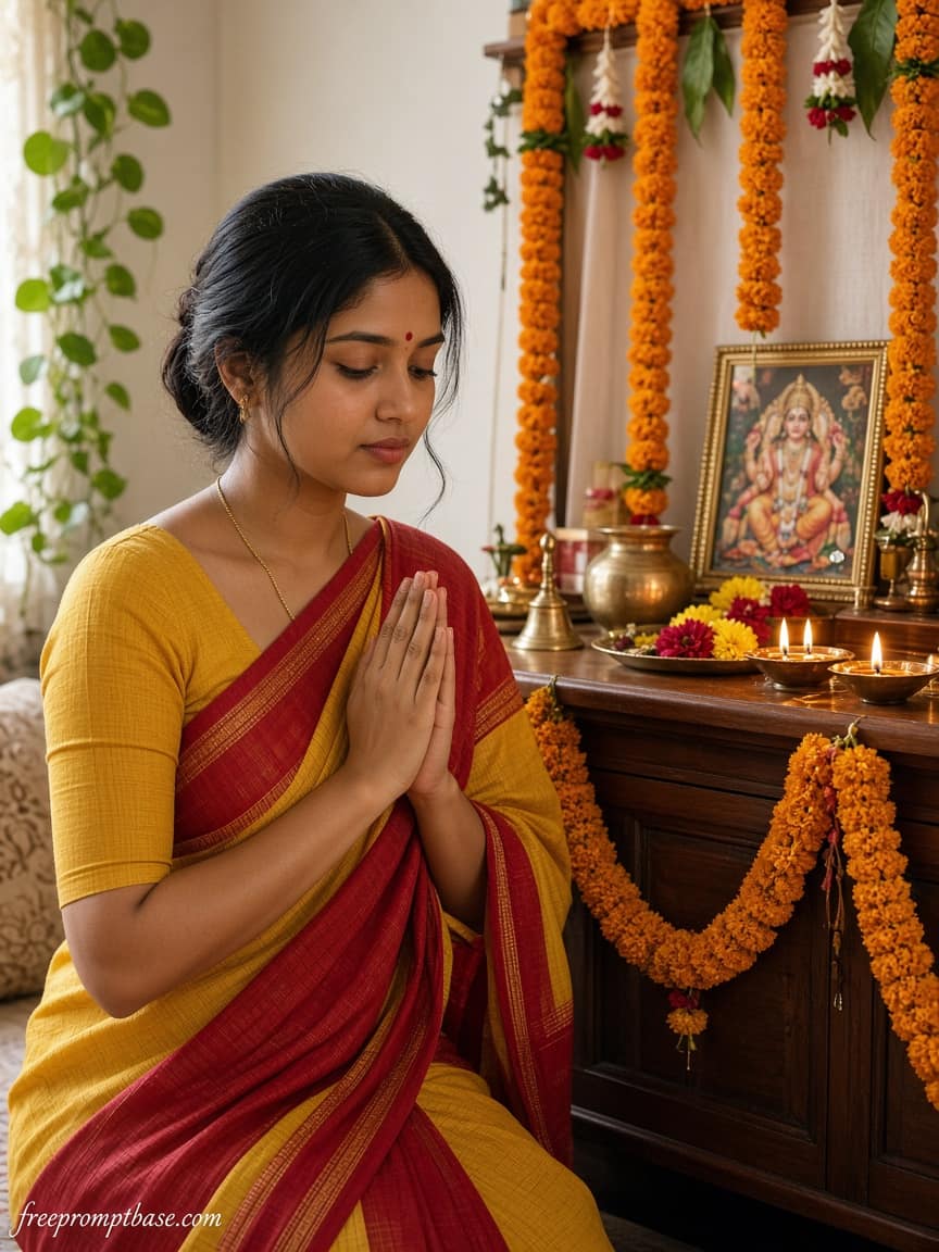 Red Yellow Home Mandir Gemini Navratri Photo Prompt, image 2