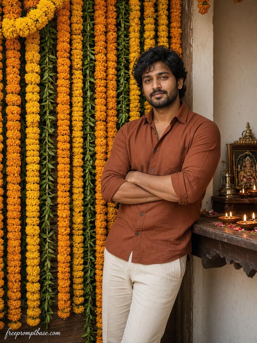 Marigold Wall Gemini Navratri Photo Prompt for Men, image 2