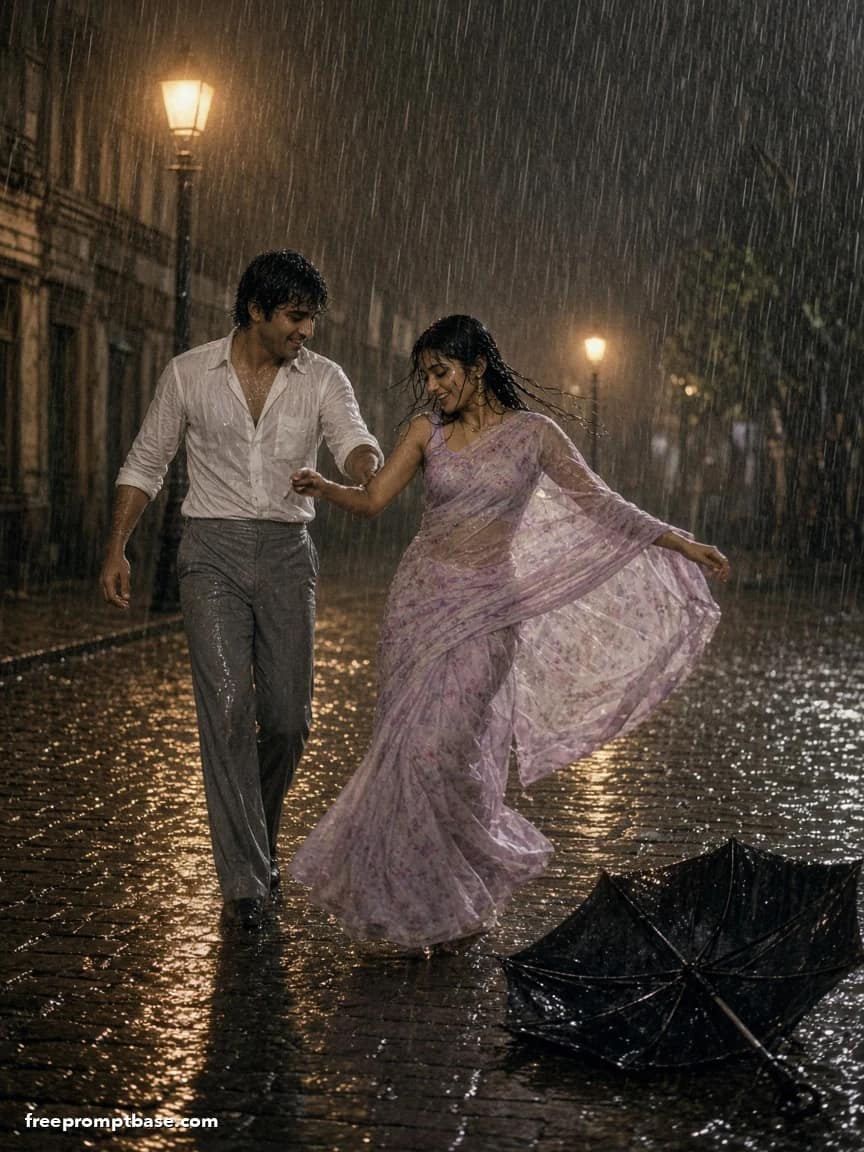 80s Look Prompt Couple: Bollywood Rain Song Photo Still, image 2