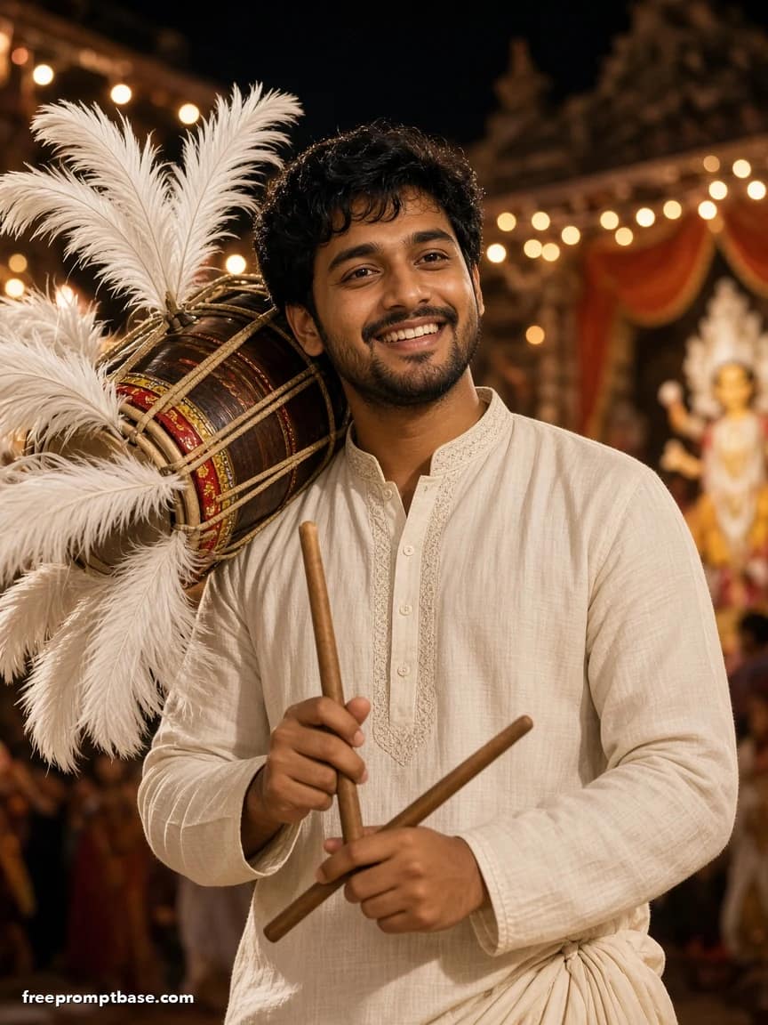 Durga Puja Gemini Prompt for Boys: Dhaak Drum, image 4