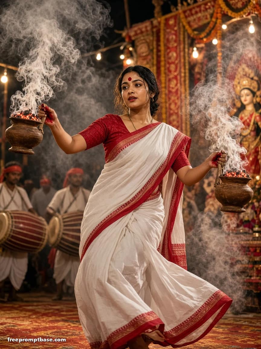 Durga Puja Prompt for Gemini Girl: Dhunuchi Dance, image 3