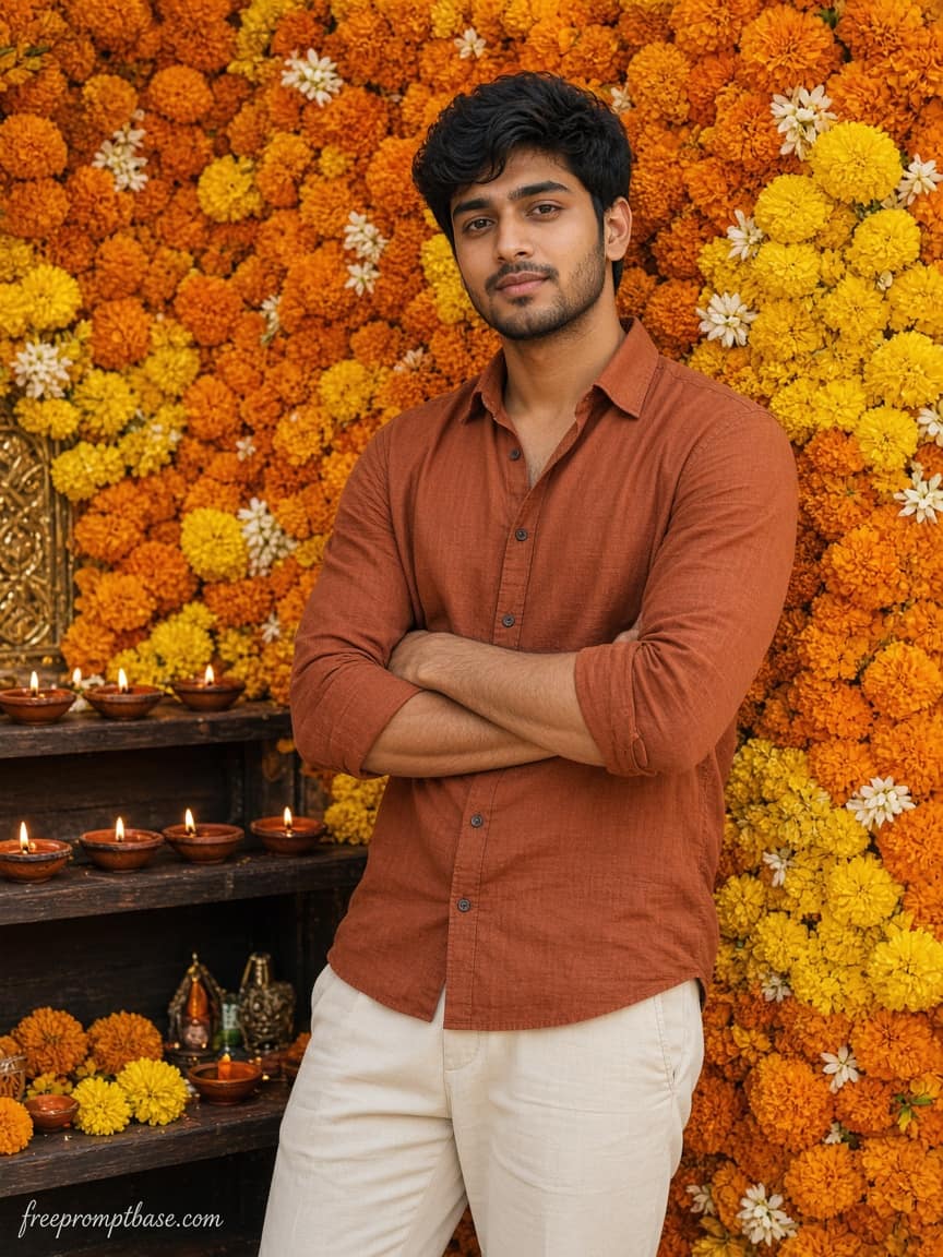 Marigold Wall Gemini Navratri Photo Prompt for Men, image 3
