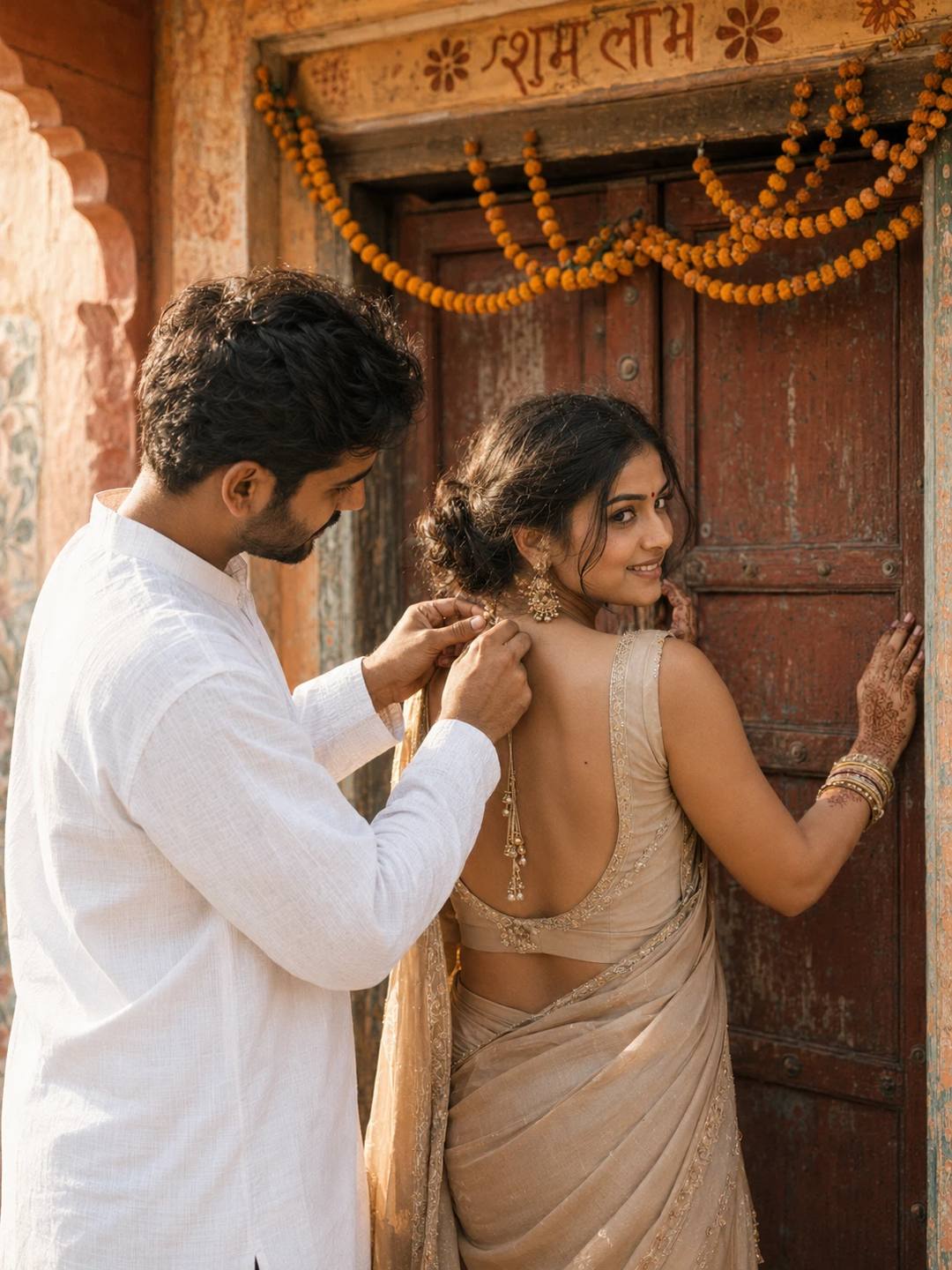 Haveli Door Couple – Gemini AI Photo Prompt, image 3