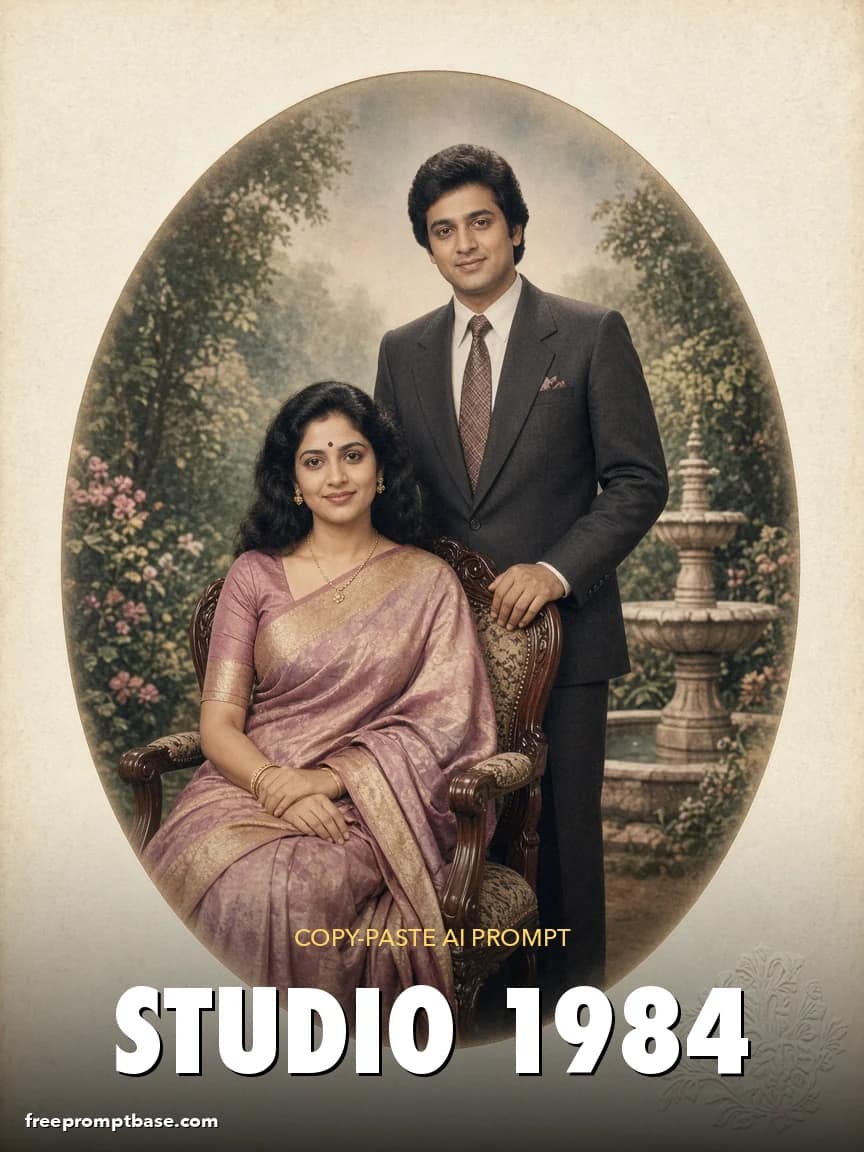 80s Couple Trend Prompt: Hand-Tinted Studio Photo, image 1