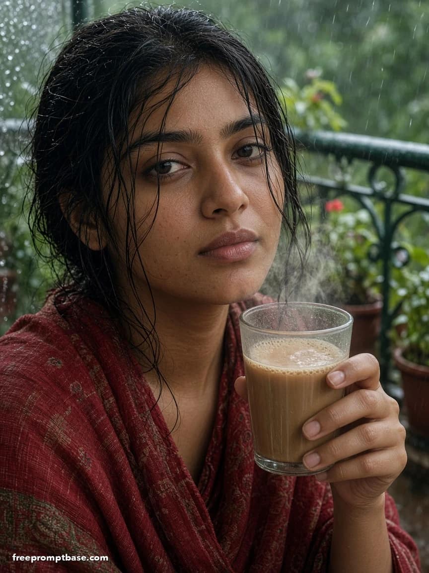 Gemini Saree Prompt: Monsoon Balcony Chai Photo Edit, image 4