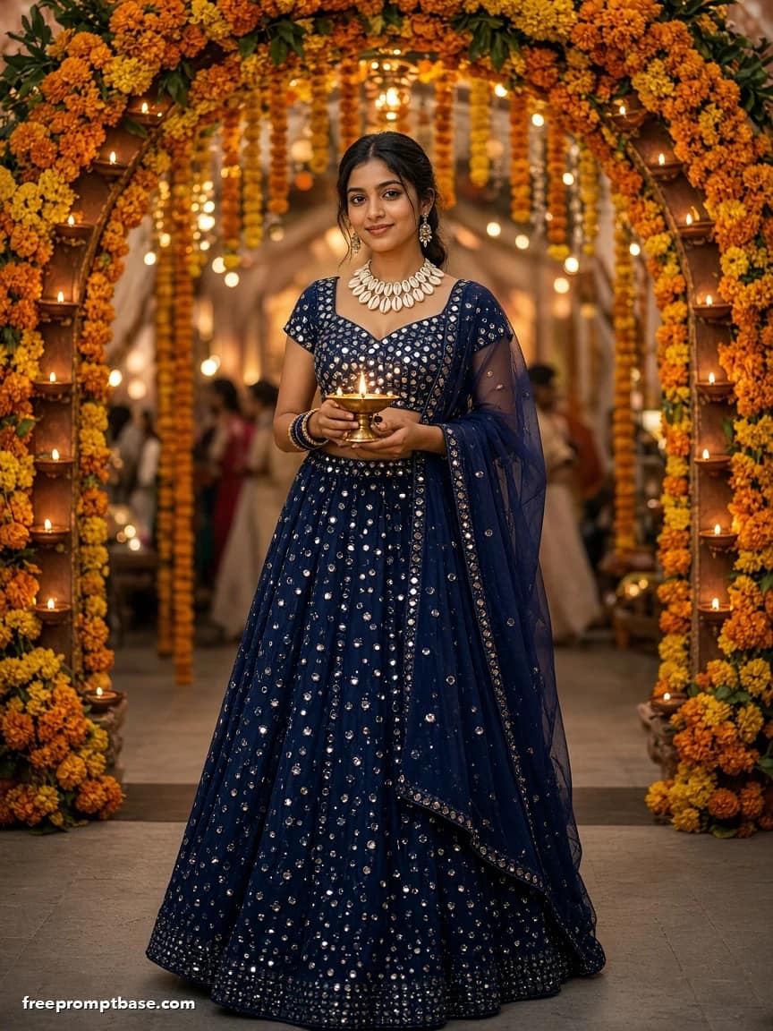 Navratri Mirror-Work Lehenga Gemini Photo Prompt, image 4