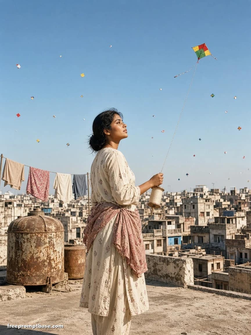 90s Rooftop Kite Flying Photo Prompt for Gemini AI, image 3