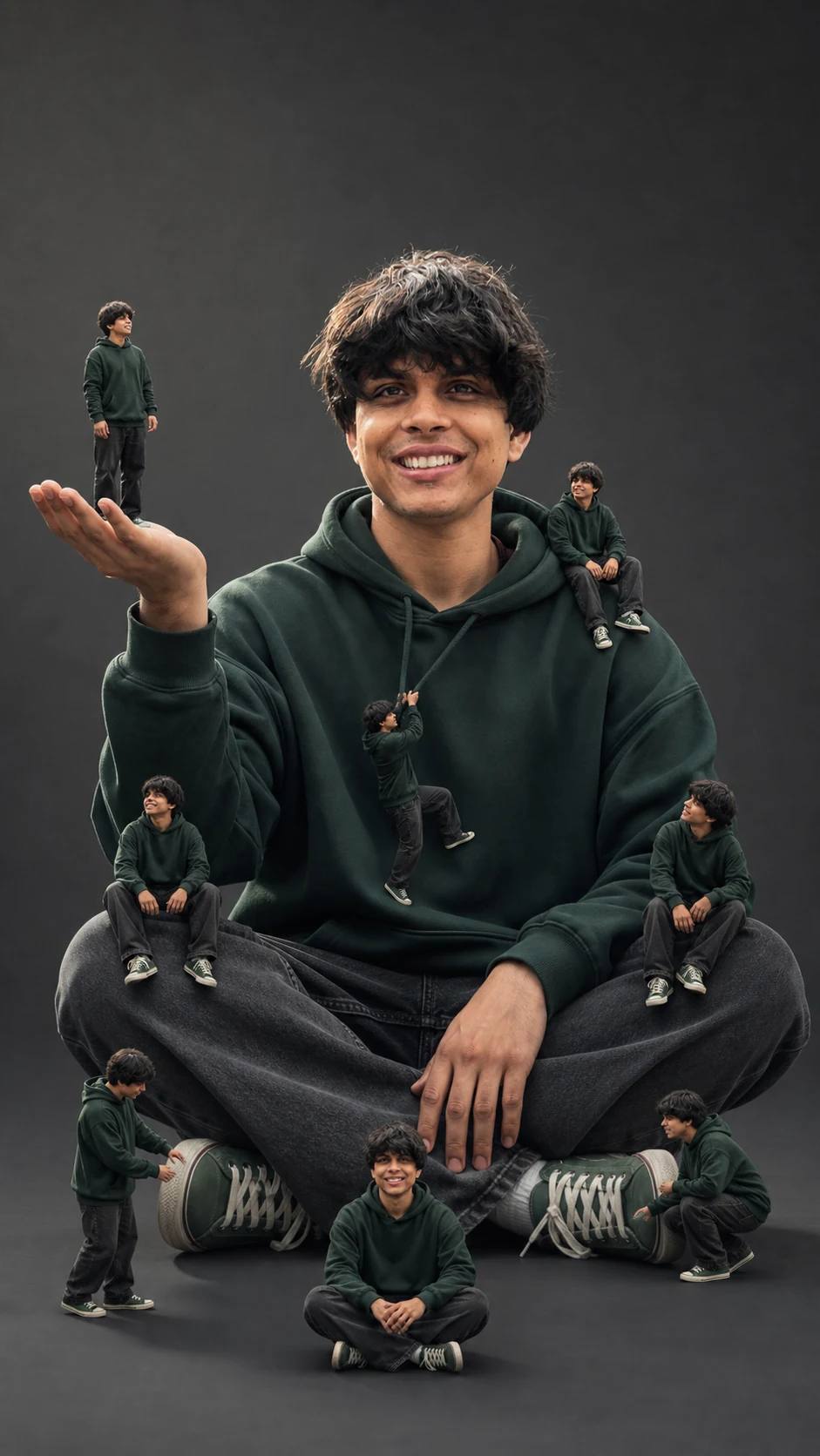 Giant Man with Miniature Clones Studio Portrait Prompt, image 2