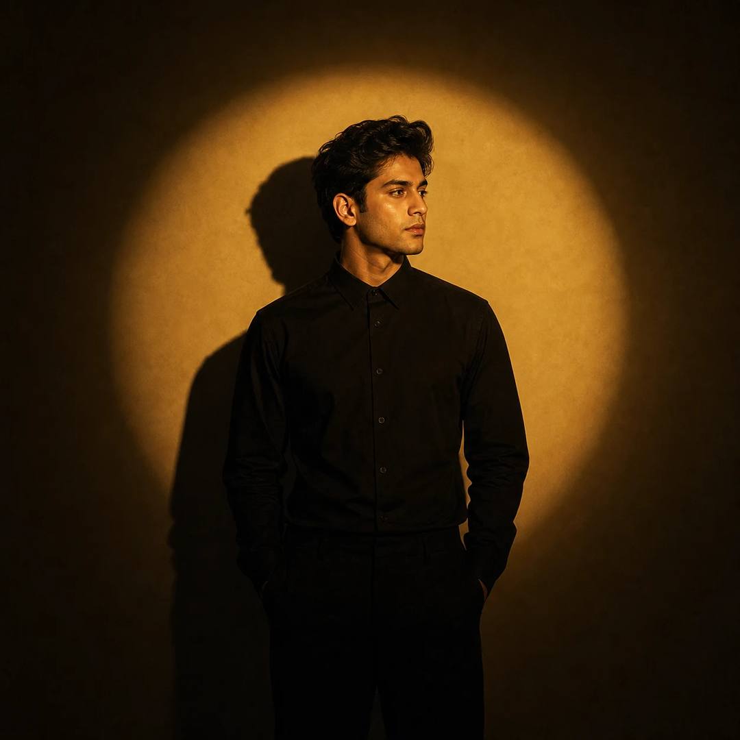 Golden Spotlight Chiaroscuro Portrait Photo Prompt, image 3