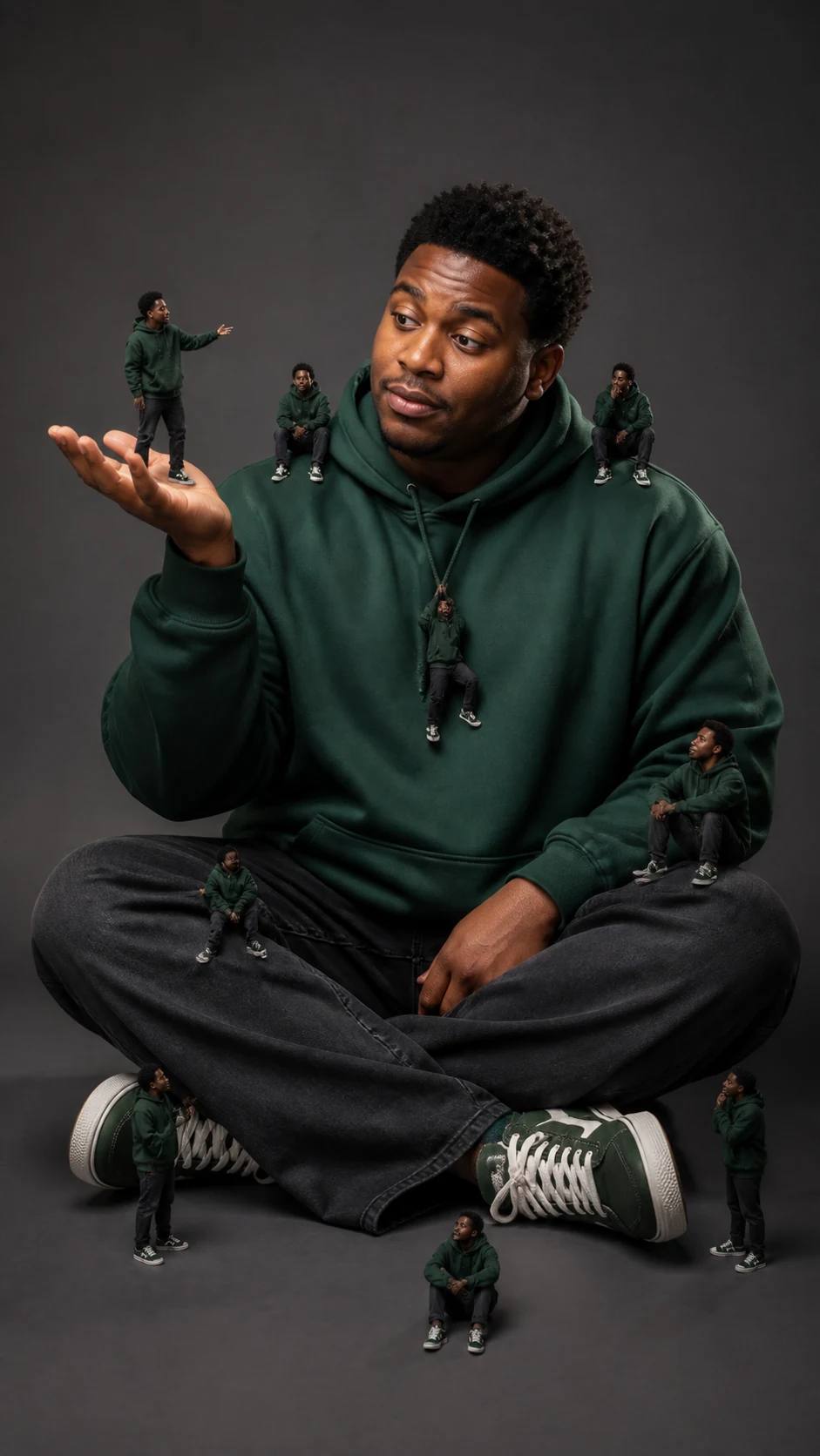 Giant Man with Miniature Clones Studio Portrait Prompt, image 3
