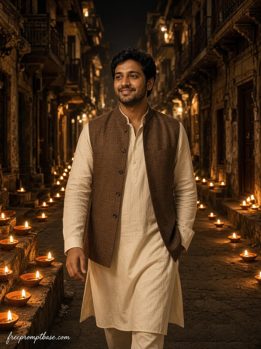 Street of Diyas Gemini Diwali Photo Prompt for Men, image 2