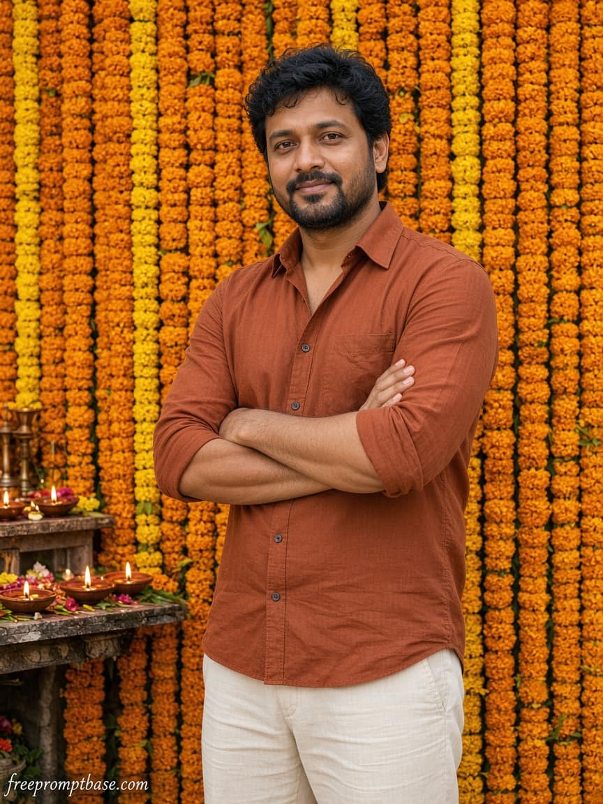 Marigold Wall Gemini Navratri Photo Prompt for Men, image 4