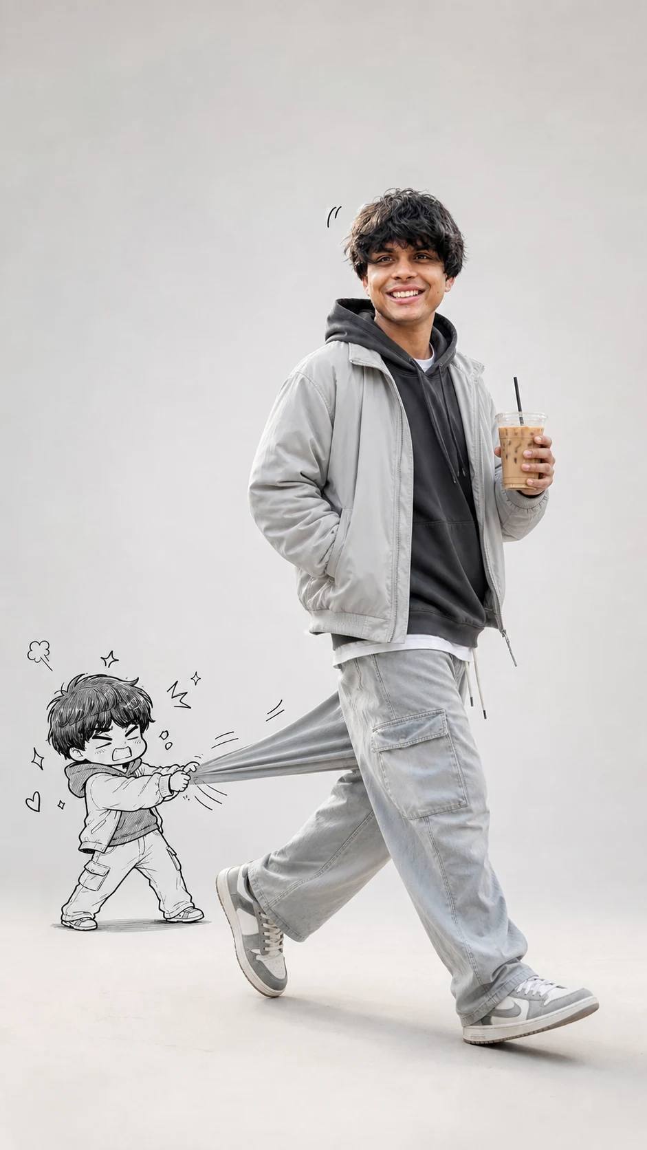 Walking with Mini Doodle Character Photo Prompt, image 2