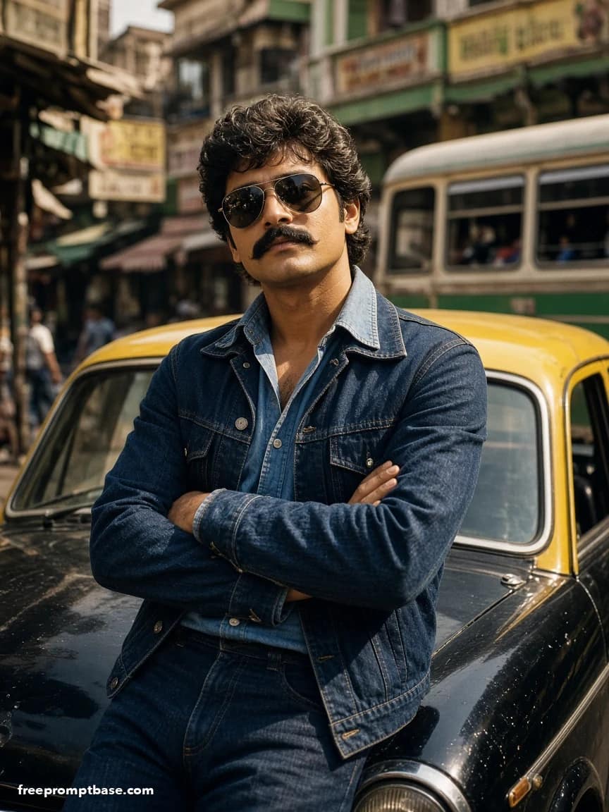 80s Photo Prompt for Men: Double Denim Taxi Street, image 3
