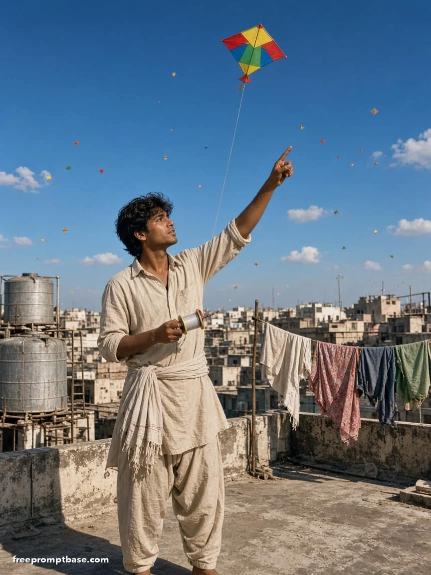 90s Rooftop Kite Flying Photo Prompt for Gemini AI, image 2