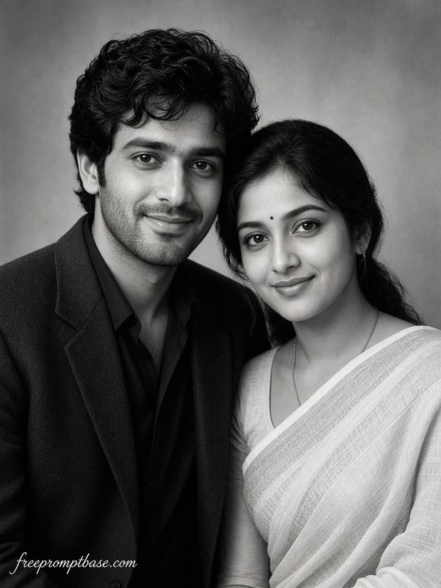 Black White Studio Retro Gemini Couple Photo Prompt, image 4