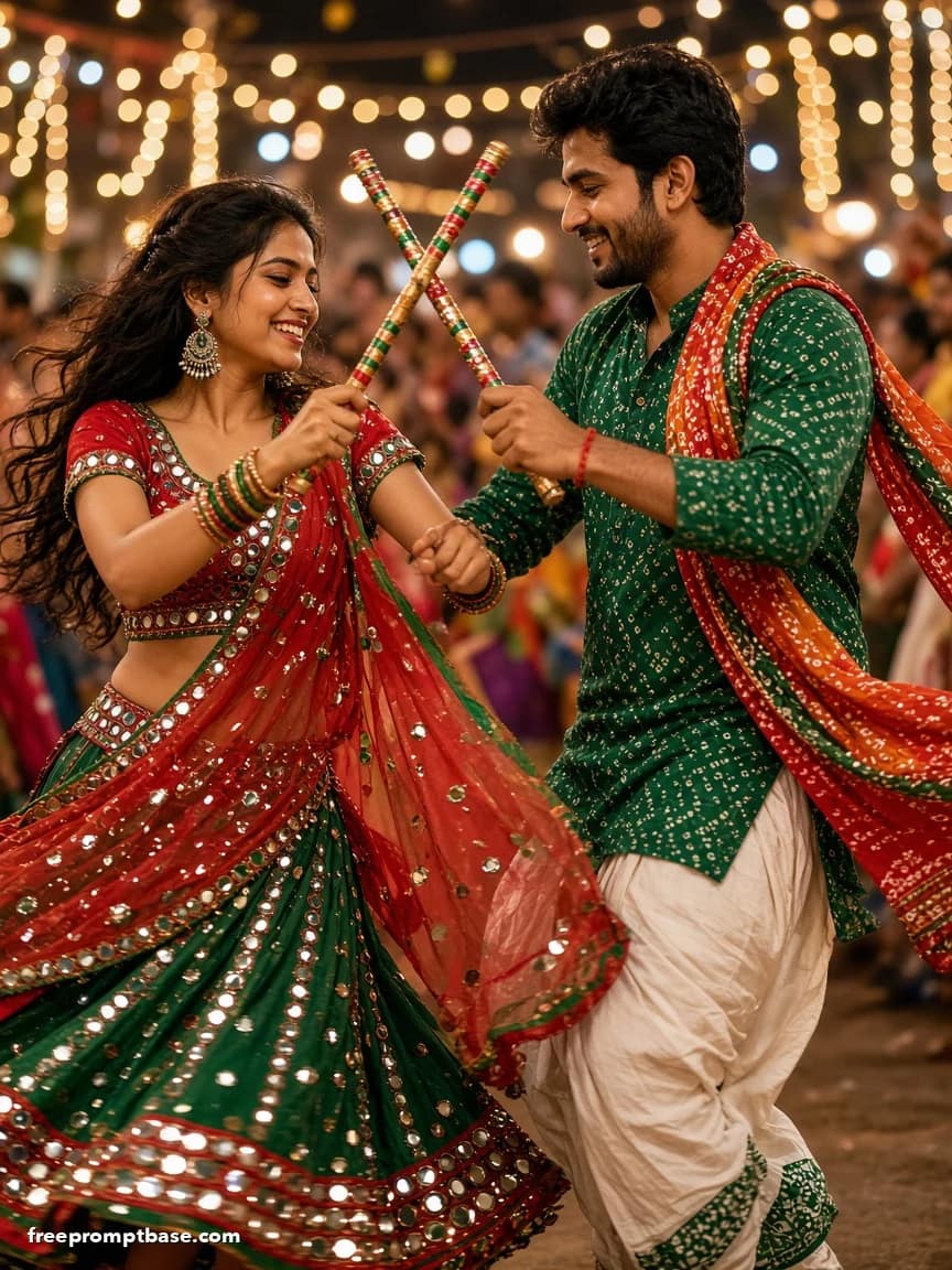 Garba Night Couple Dandiya Photo Prompt for Navratri, image 3